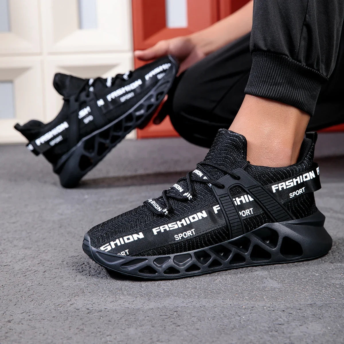 Heren plateausneakers, ademend — air mesh